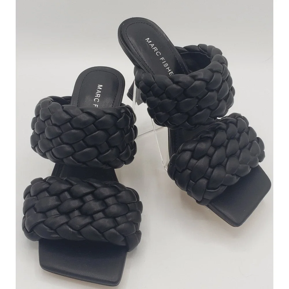 Marc Fisher Toree Black Faux Leather Braided Open Square Toe 3